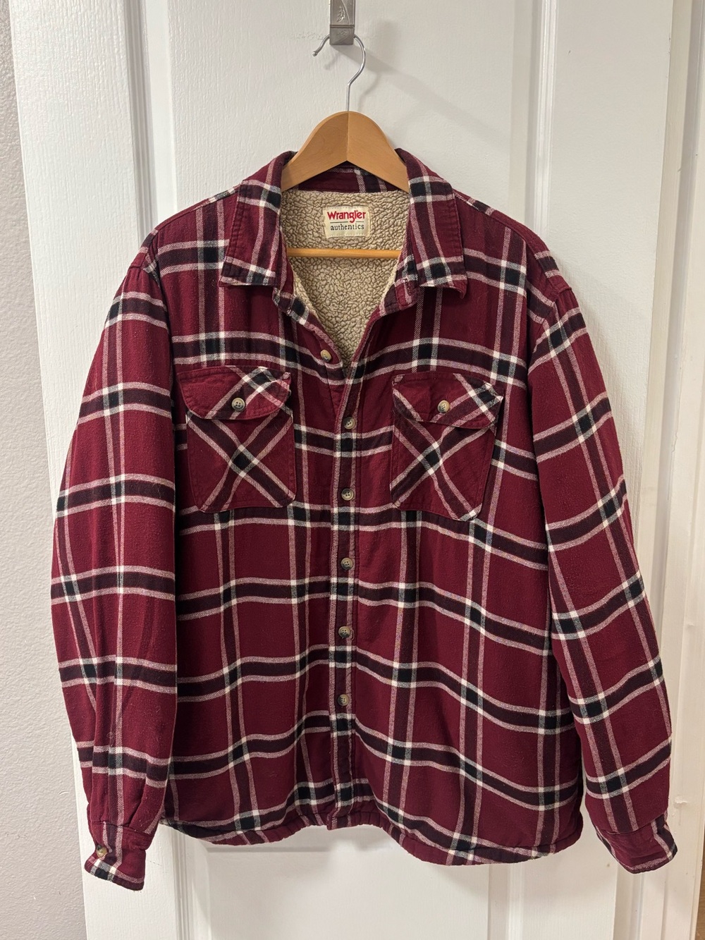 Wrangler Sherpa Quilted Plaid Flannel Shirt Jacket Country Western Cowboy Fall